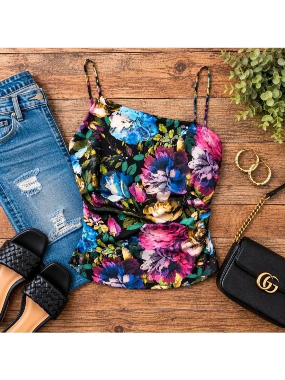 Flor et.al One-Shoulder Floral Bustier Crop Top | Women's Medium | Side Zip